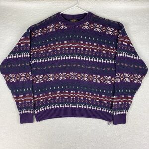 Vintage Eddie Bauer‎ Sweater Mens Size L Purple Geometric Nordic Pullover *READ*